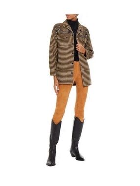 Sandro Paris Brodan Beaded Plaid Check Coat Wool Blend Button Front EU 38 US 6